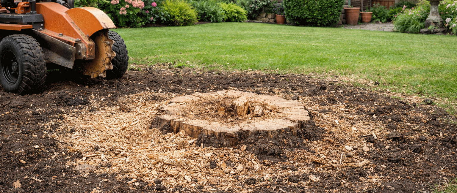 Stump grinding equipment in use