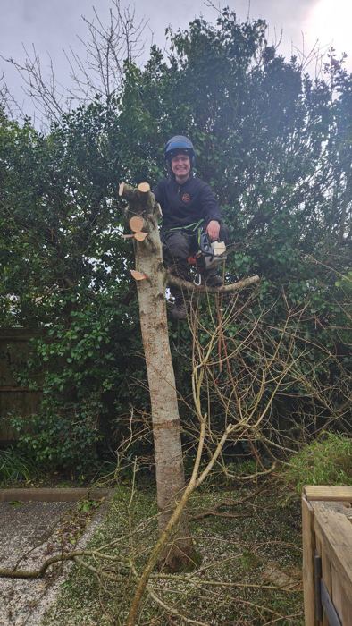 Climber roped in, working up a stem